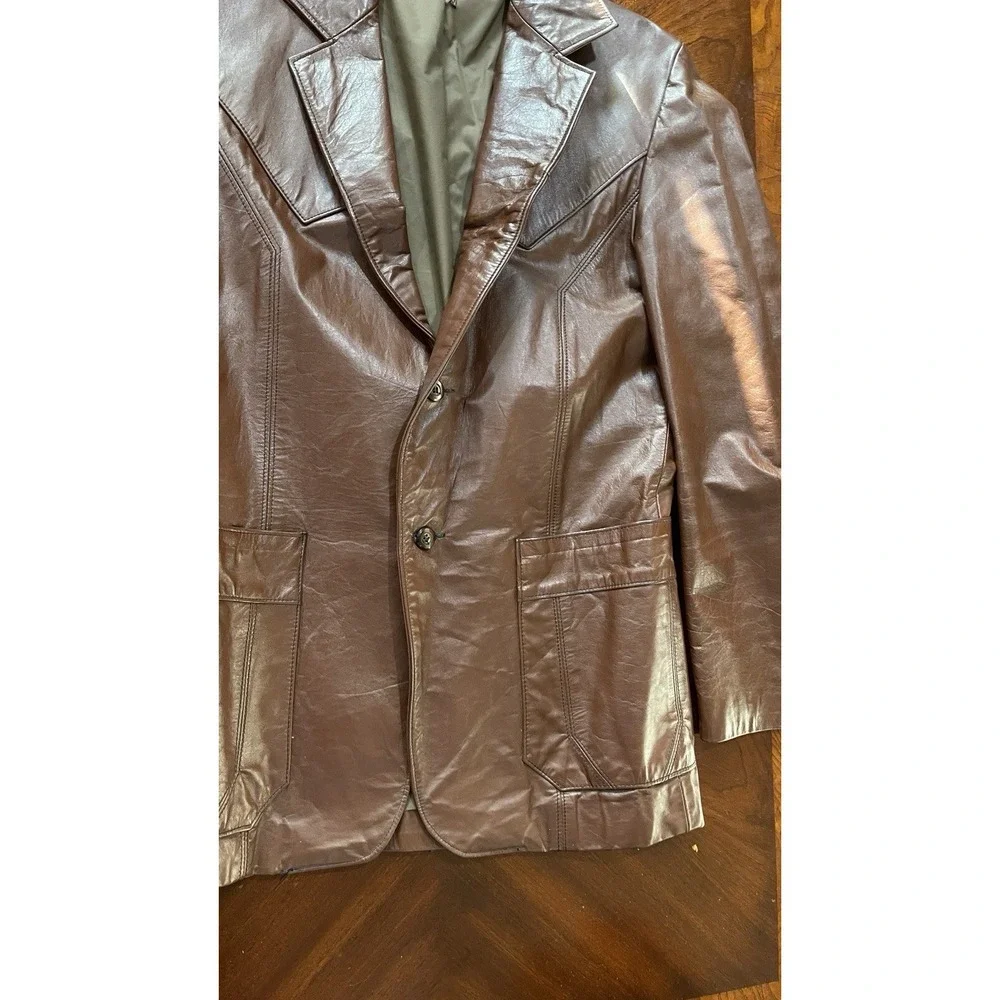 Vintage Lariat Leathers Brown Genuine Leather Blazer Sport Coat Mens 40‎ USA